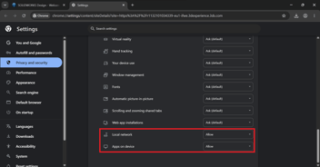 settings chrome - local network & apps on device